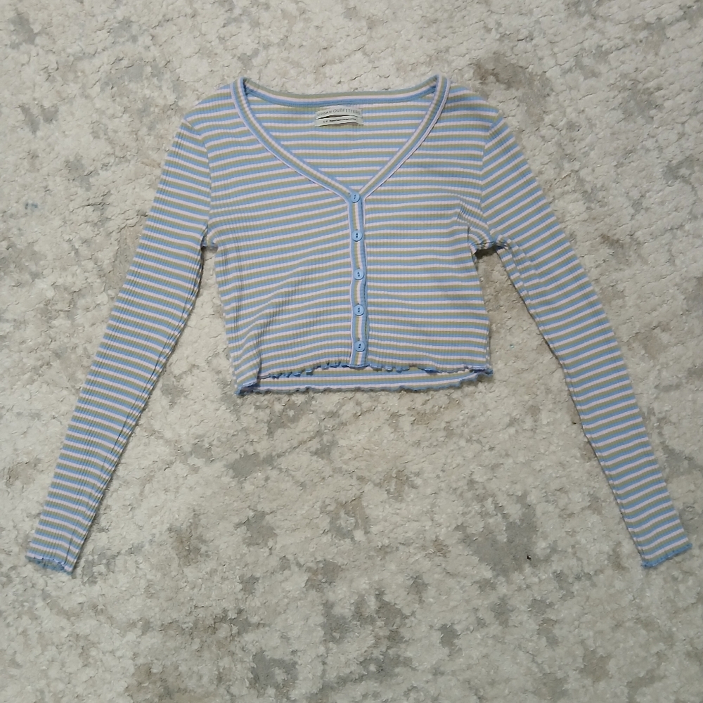 Urban Outfitters Striped Long Sleeve Crop Top ~ Womens Size S